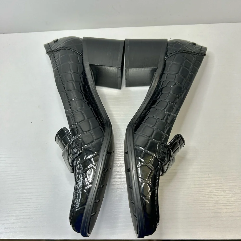 Bandolino Crocodile Texture Black Patent Leather Chunky Loafers Size 8 1/2